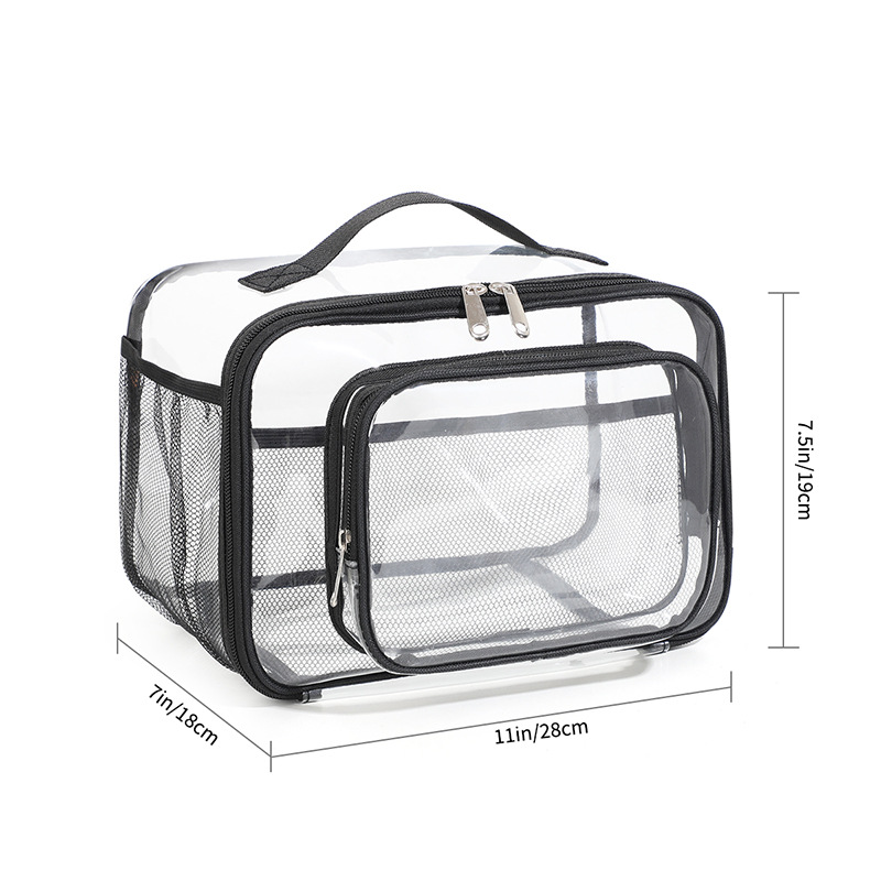 V888-ELOSUNG10901-205954-00 Clear PVC Tote Bag with Handle - Transparent Stadium-Approved Travel Organizer(Black) - Image 1