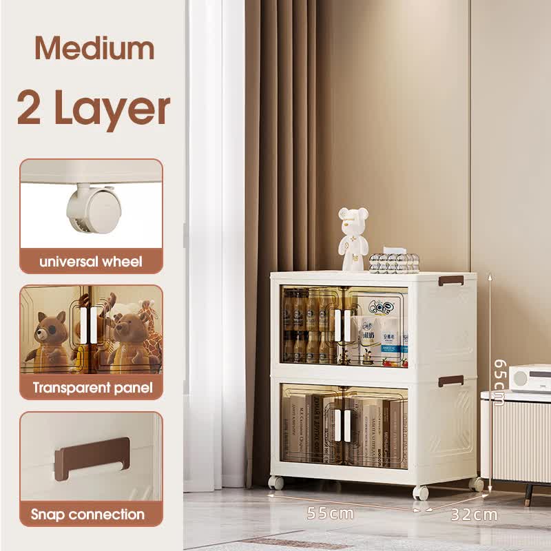 V888-ELOSUNG10910-205844-00 Stackable Storage Boxes with Transparent Doors - Modular Organizer for Home & Pantry 55*32*65cm (2 layer ) - Image 1