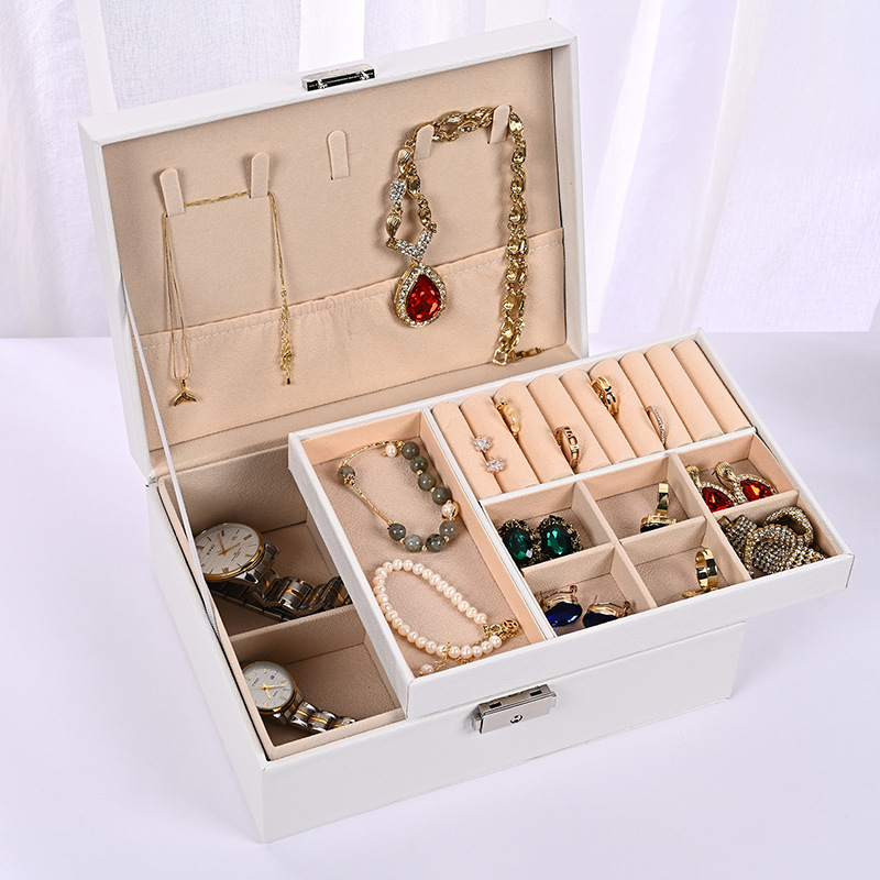 V888-ELOSUNG10918-205966-00 Luxury Jewelry Organizer Box - Elegant Multi-Compartment Storage Case (White)23*17*8.8cm - Image 1