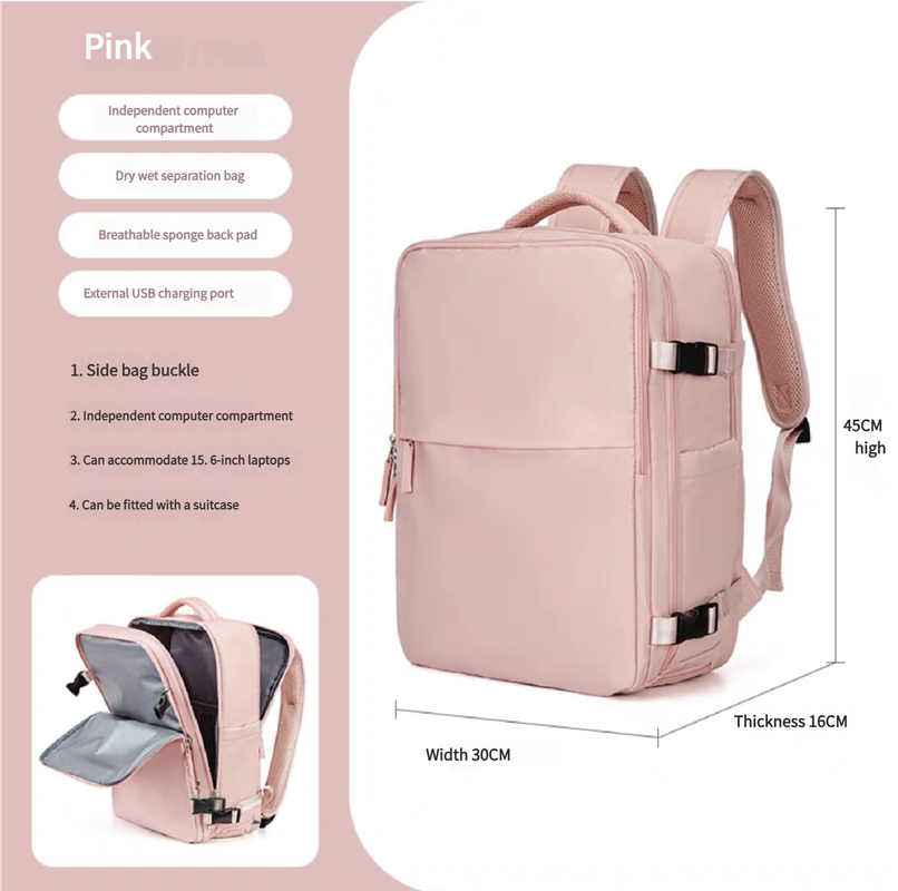 V888-ELOSUNG10953-206005-00 Water-Resistant Laptop Backpack with USB Charging Port and Wet-Dry Separation (Pink) - Image 1