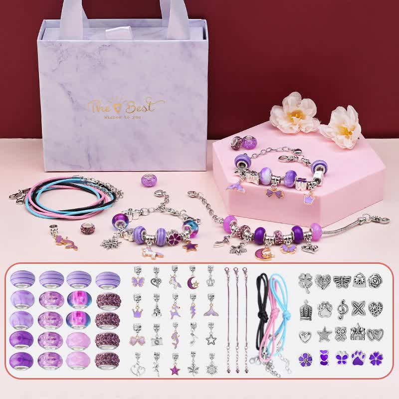 V888-ELOSUNG10996-206078-00 DIY Charm Bracelet and Necklace Making Kit - Luxury Gift Set with Drawer Box (66PCS) - Image 1