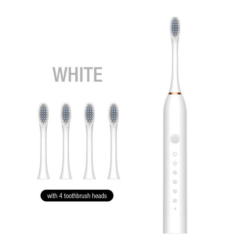 V888-ELOSUNG11065-206445-00 X-3 Sonic Electric Toothbrush, 4 Replacement Brush Heads, and USB Charging Cable - Sleek White Design - Image 1
