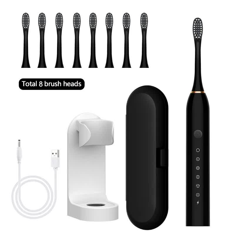 V888-ELOSUNG11069-206449-00 X-3 Sonic Electric Toothbrush in Black, 8 Brush Heads, Travel Case, USB Charging, and Stand Included - Image 1