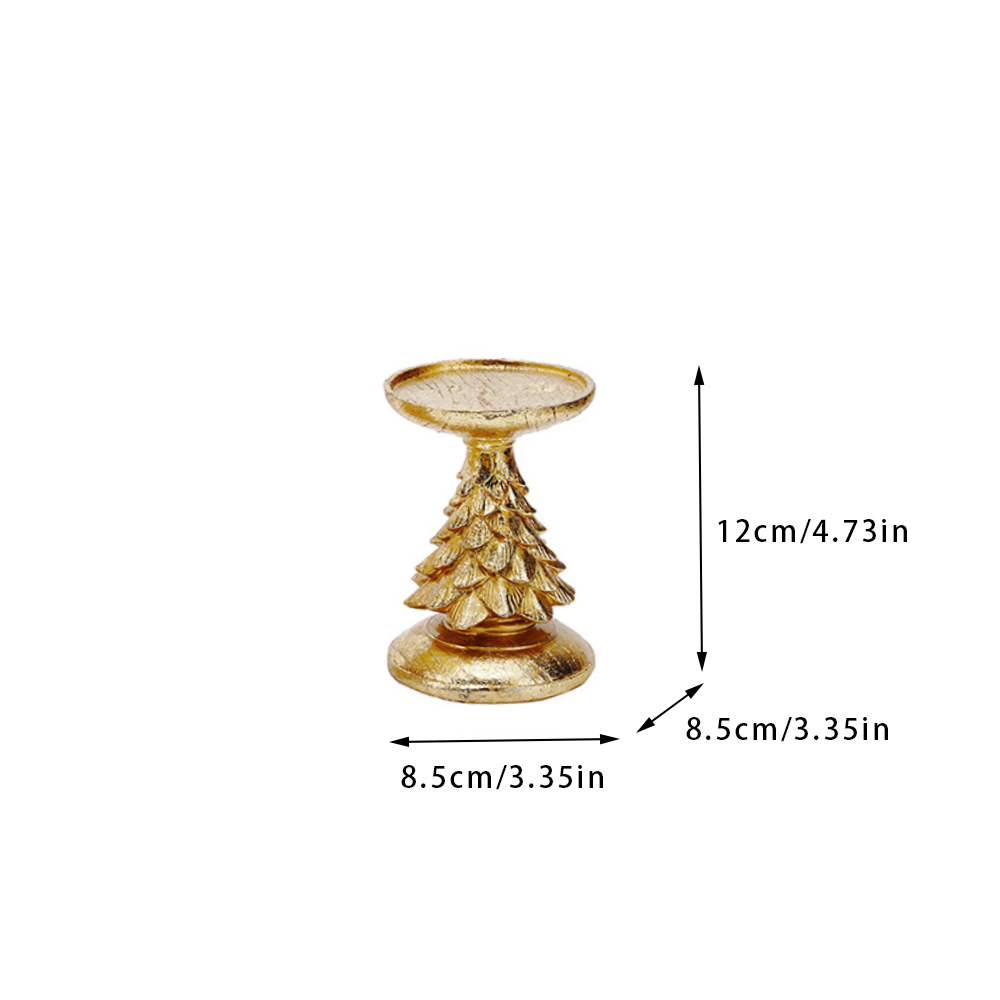 V888-ELOSUNG11078-206485-00 Gold Christmas Tree Candle Holder - Elegant Resin Pillar Stand, 12cm Festive Decoration - Image 1