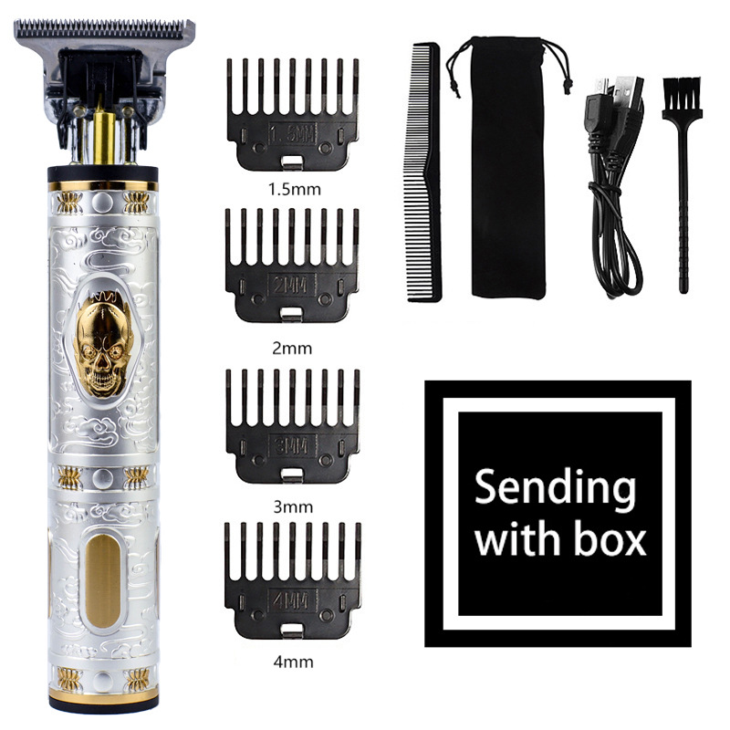 V888-ELOSUNG11348-209310-00 Vintage Skull Design Cordless Hair Trimmer - Professional Grooming Kit with Adjustable Guards, USB Charging, and Accessories - Image 1