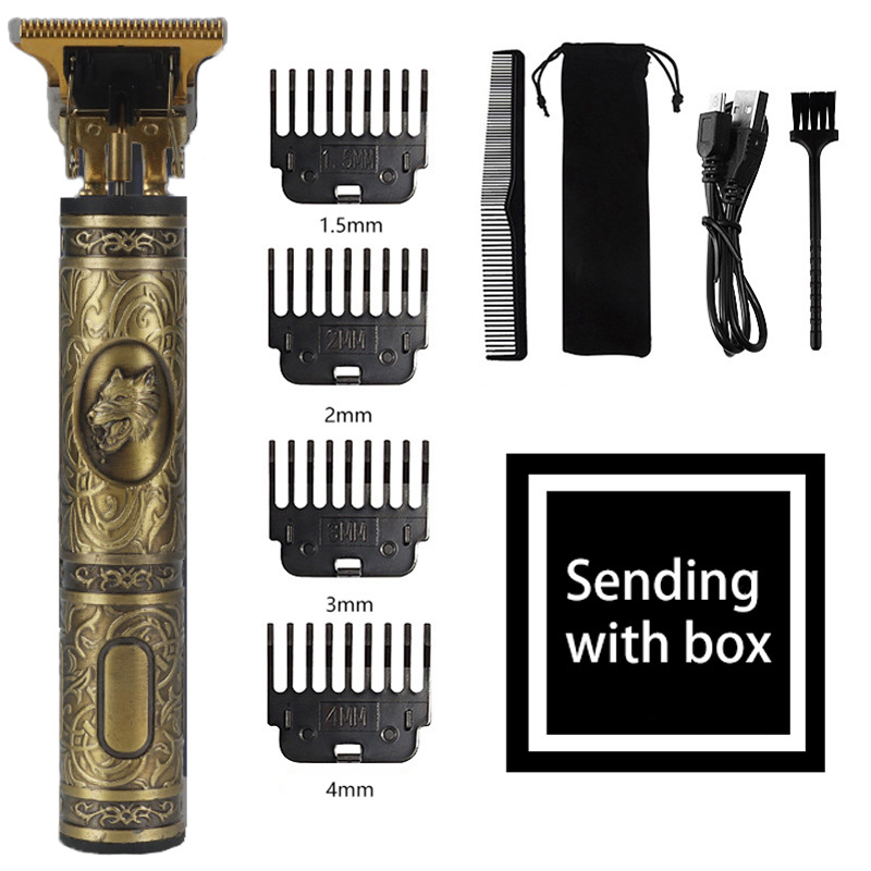 V888-ELOSUNG11351-209313-00 Wolf Emblem Vintage Cordless Hair Trimmer (Gold)- Professional Grooming Kit with Adjustable Guards, USB Charging, and Accessories - Image 1