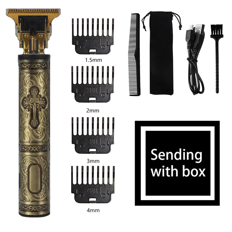 V888-ELOSUNG11352-209314-00 Gold Vintage-Style Cordless Hair Trimmer with Precision Attachments - Rechargeable with USB, Comb, and Storage Bag - Image 1