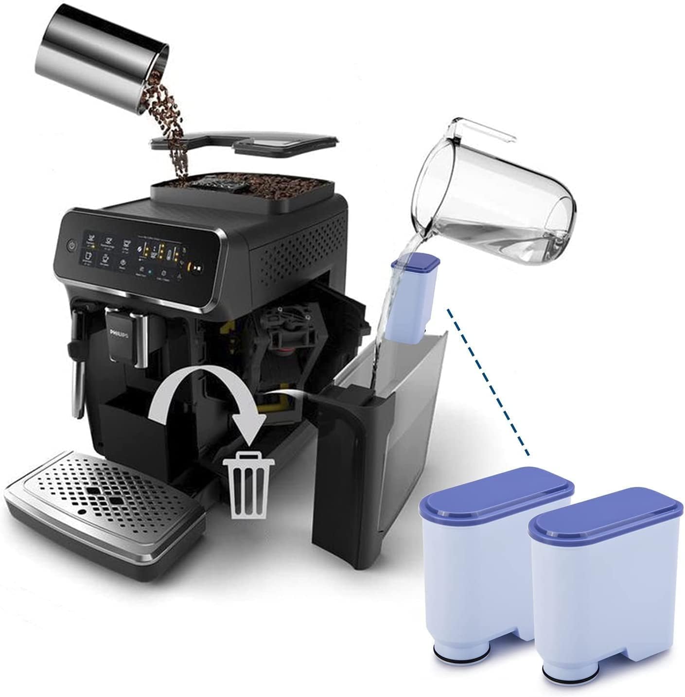 V888-ELOSUNG11481-210208-00 2pcs pack Philips Coffee Machine Filter Compatible CA6903 Activated Carbon Water Purifier, High-Quality Coffee Filter Cartridge for Improved Water Quality - Image 1