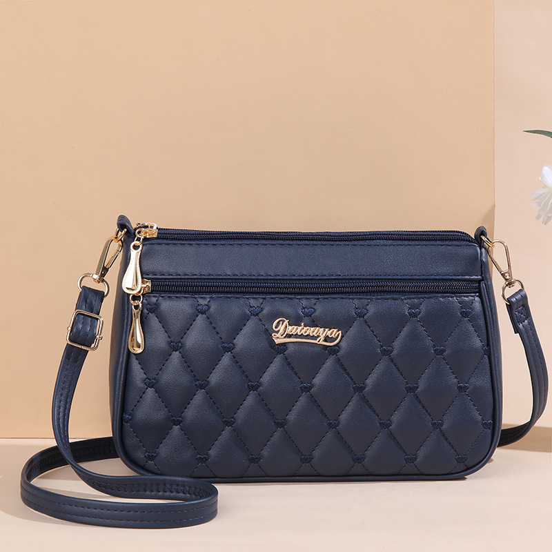 V888-ELOSUNG11552-209470-00 Dark Blue PU Leather Quilted Crossbody Bag for Women - Compact Multi-Compartment Shoulder Purse - Image 1