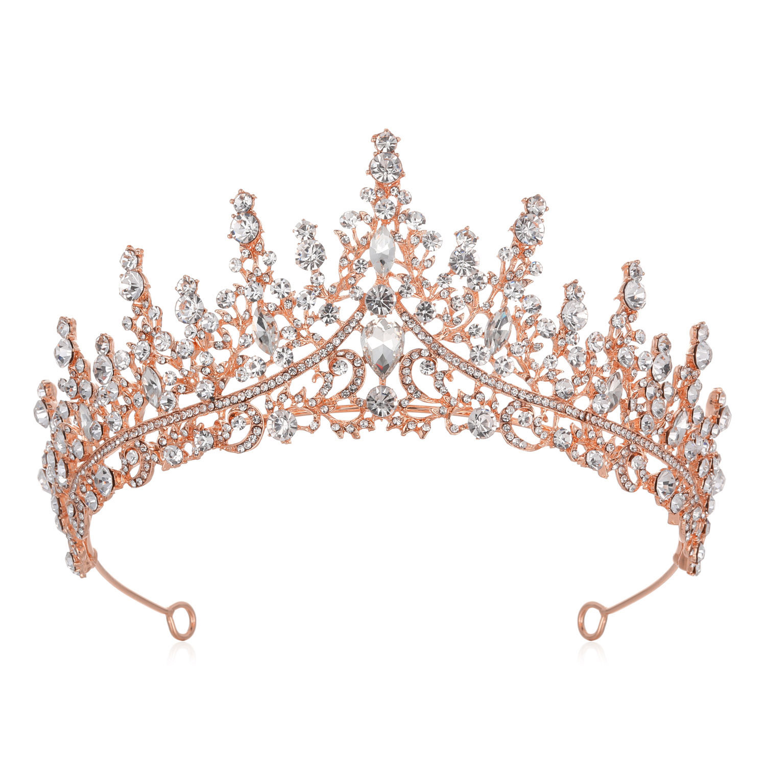 V888-ELOSUNG11706-209774-00 Luxury Full Rhinestone Bridal Tiara - Elegant Alloy Crown Hairband with 3A Grade Crystals Rose Gold - Image 1