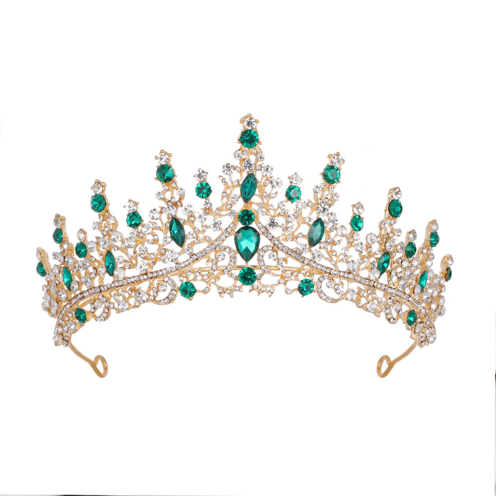 V888-ELOSUNG11708-209776-00 Luxury Full Rhinestone Bridal Tiara - Elegant Alloy Crown Hairband with 3A Grade Crystals Green - Image 1