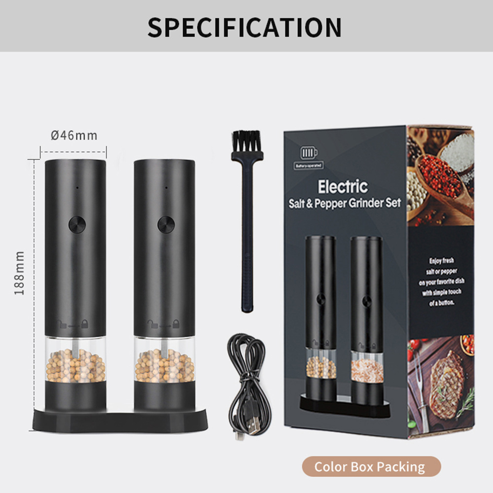 V888-ELOSUNG11720-209809-00 Rechargeable Electric Salt and Pepper Grinder Set (Includes Two Grinders) - Adjustable Ceramic Grinding Core with USB Charging - Image 1