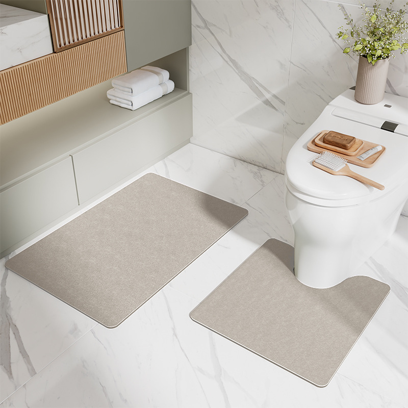 V888-ELOSUNG11783-209896-00 Coffee Bathroom Floor Mat Set - U-Shaped Toilet Mat 50*50cm & Rectangular 40x60cm Mat for Bathroom - Image 1