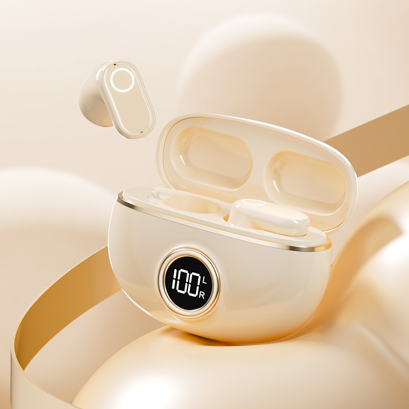 V888-ELOSUNG11841-210264-00 Beige M84 Short Handle Plated In-Ear Bluetooth Earphones - Noise-Cancelling, Wireless, Retro Minimalist Design - Image 1