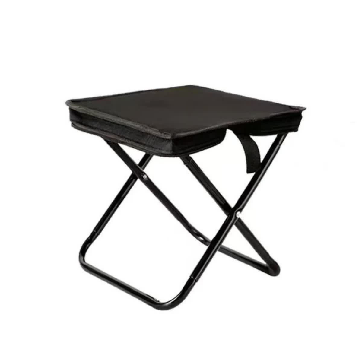 V888-ELOSUNG12196-210630-00 Black Outdoor Folding Stool with Carrying Handle - Portable Camping Seat, Fishing Chair, Collapsible Zipper Stool for Outdoors, Queueing, and More - Image 1