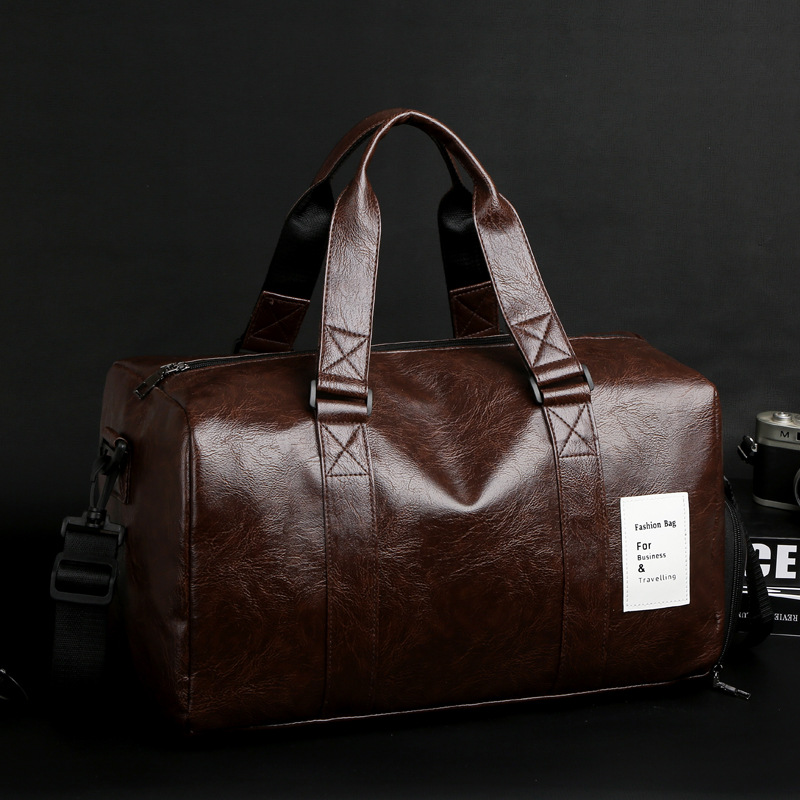 V888-ELOSUNG12430-211669-00 Brown Men's Large-Capacity PU Leather Gym Bag - Travel, Shoulder, and Duffel Bag for Fitness and Yoga - Image 1