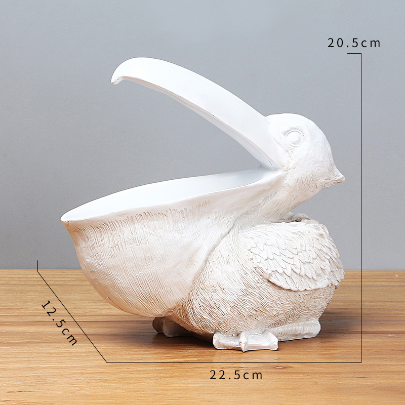 V888-ELOSUNG12449-211736-00 White Pelican Resin Decor Bowl - Unique Key, Candy, and Storage Organizer for Home Decoration - Image 1