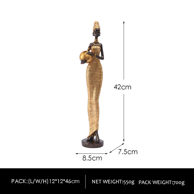 V888-ELOSUNG12456-211814-00 Gold Exotic African Woman Figurine - Elegant Resin Sculptures for Home Decor - Image 1