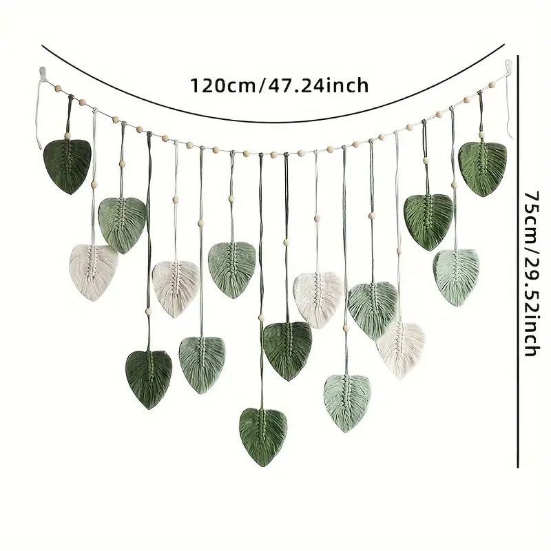 V888-ELOSUNG1247-202605-00 Hand -woven leaf tapestry green 120x75cm - Image 1