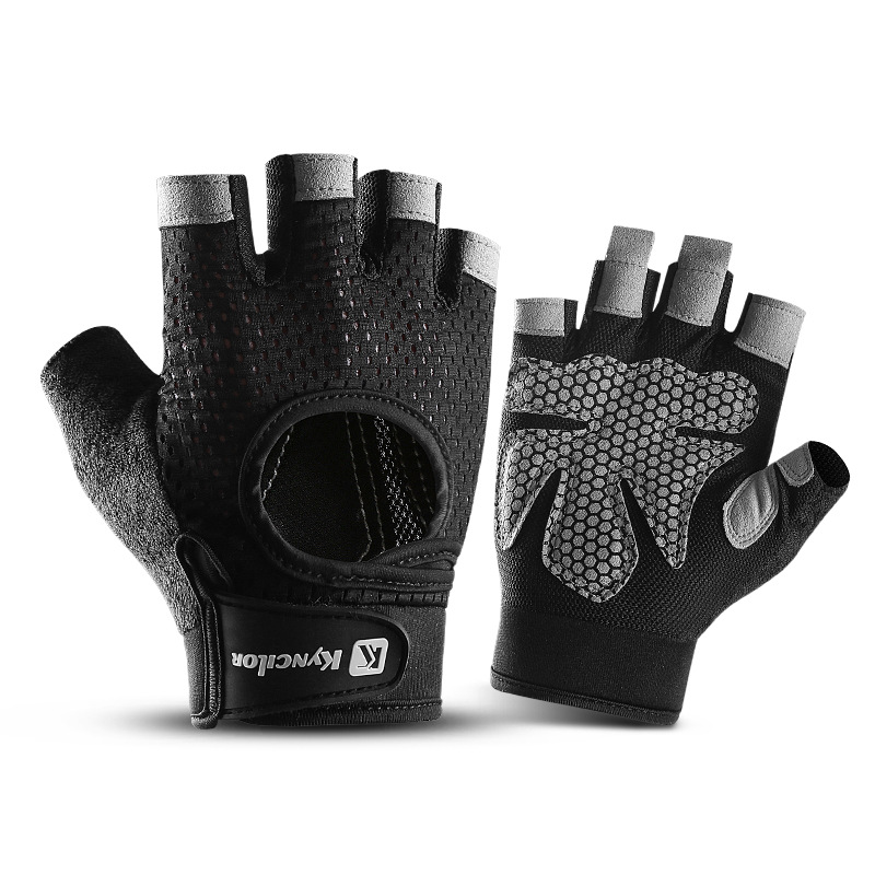 V888-ELOSUNG12493-212117-00 L Black Fingerless Sports Gloves - Non-Slip Silicone Palm Pads for Cycling, Weightlifting, and Fitness Training - Image 1