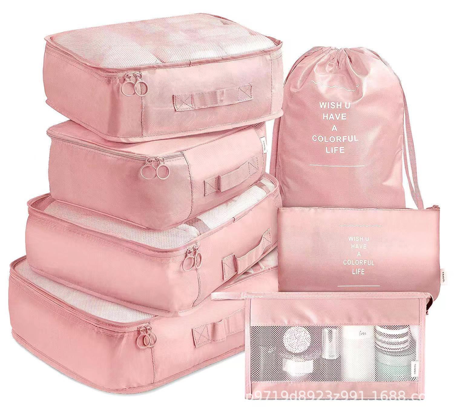 V888-ELOSUNG12612-212533-00 Pink Travel Packing Cube Set - 7-Piece Luggage Organizer for Clothes, Toiletries, and Accessories - Image 1