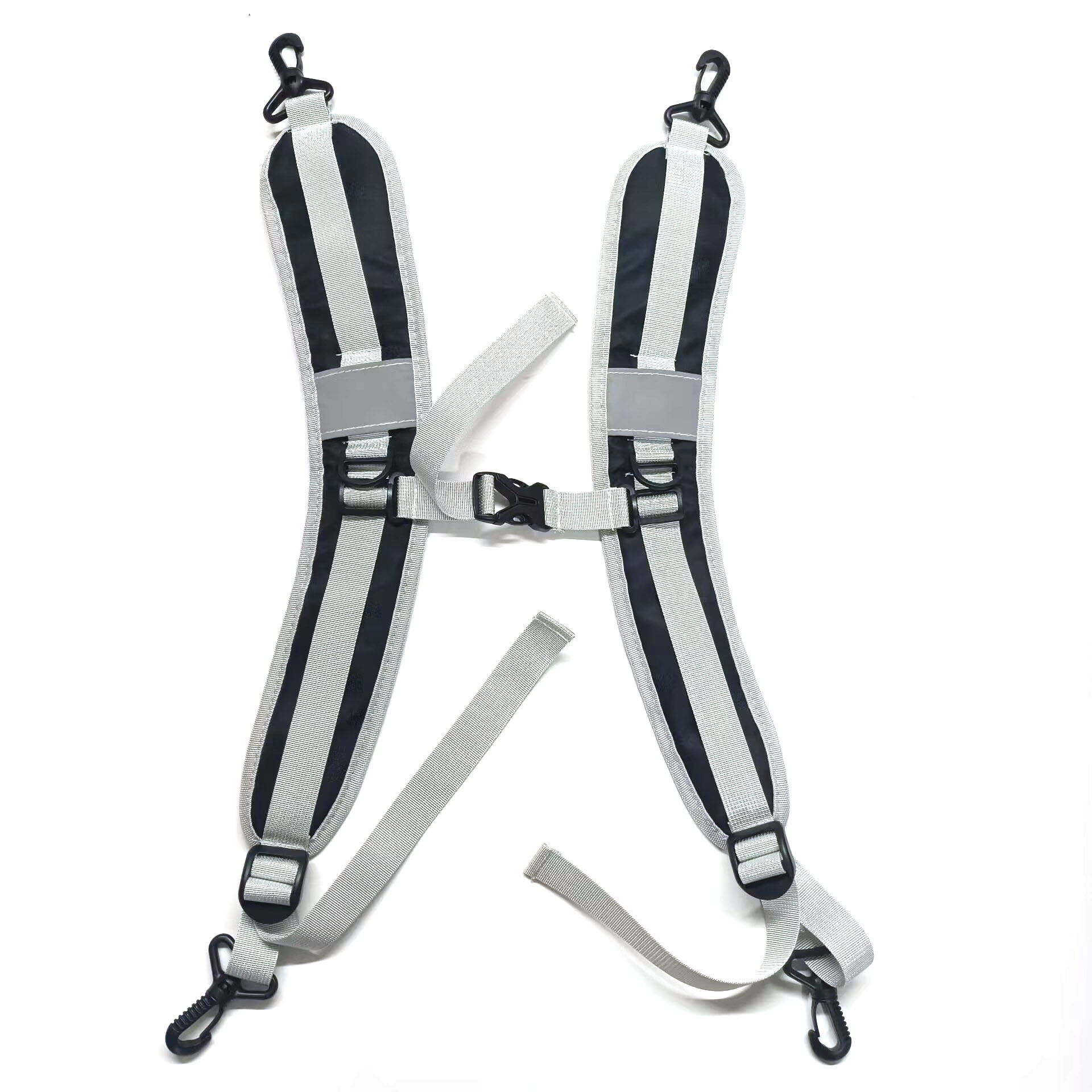 V888-ELOSUNG12617-213475-00 Black Adjustable Reflective double Harness with Clips - Versatile Shoulder Strap for Backpacks and Outdoor Gear - Image 1