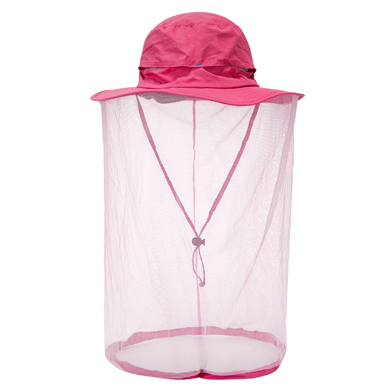 V888-ELOSUNG12644-212884-00 Rose Red Outdoor Mosquito Net Hat - Sun Protection and Insect Repellent Bucket Hat - Image 1