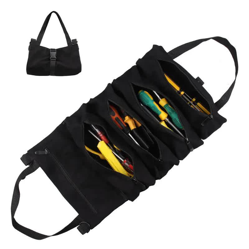 V888-ELOSUNG12747-212905-00 Black 5-Pocket Roll-Up Tool Bag Organizer - Image 1
