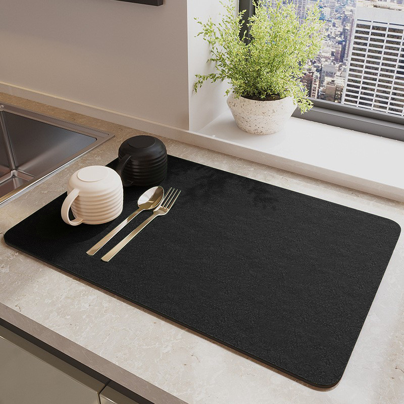 V888-ELOSUNG12819-213433-00 Black Waterproof Quick-Dry Kitchen Mat - Non-Slip Rubber Base, Absorbent Technology Fabric, 4mm Thick - Image 1