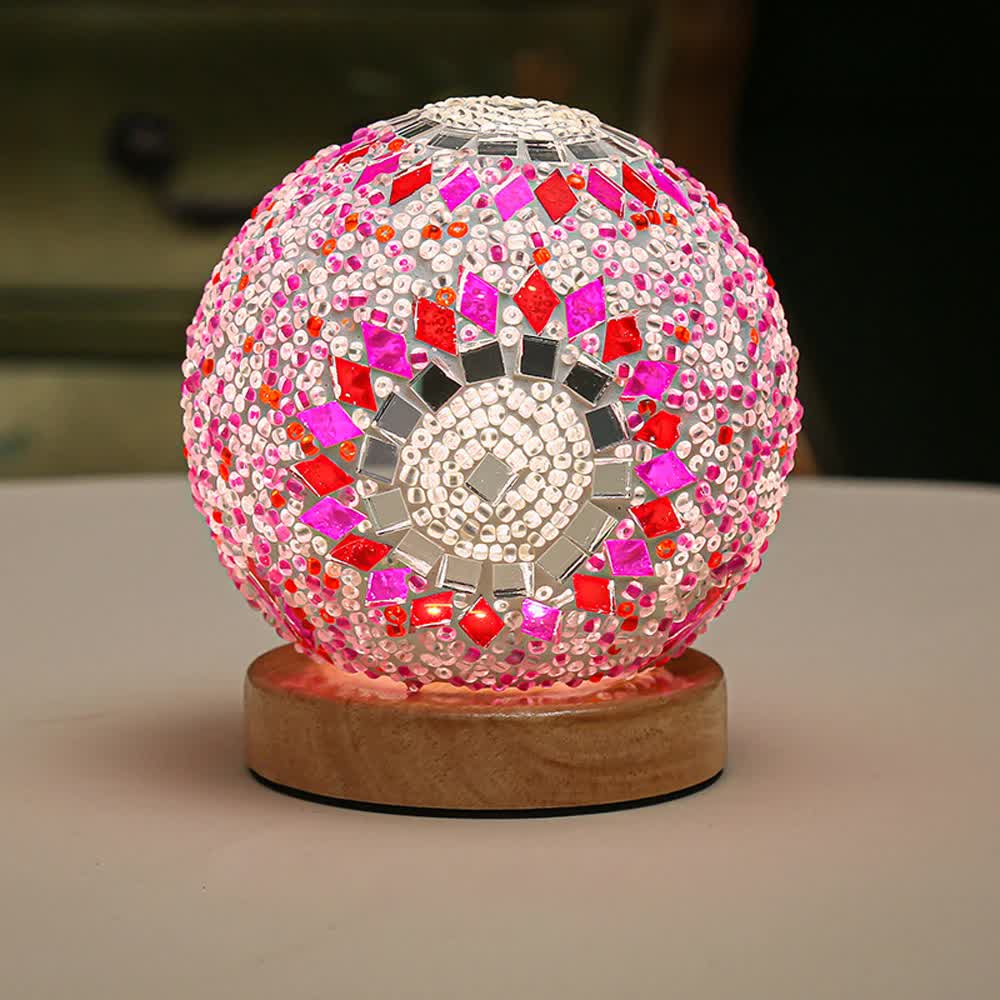 V888-ELOSUNG12850-213667-00 Pink Handmade Mosaic Glass Lamp - Vibrant Decorative Table Light - Image 1