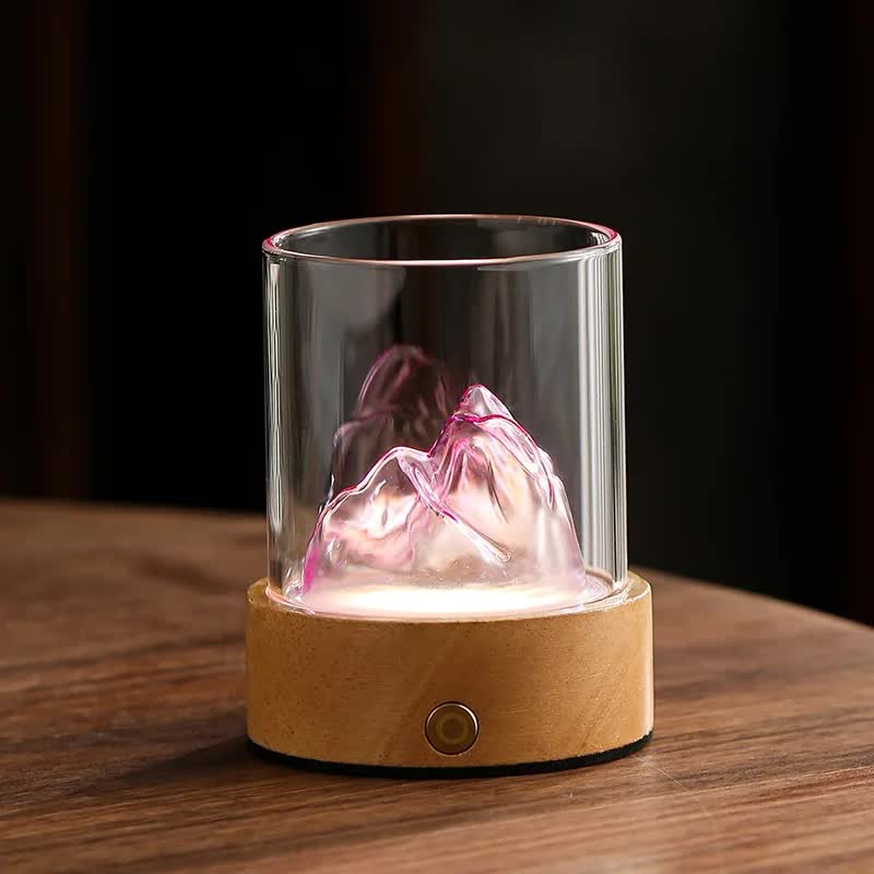 V888-ELOSUNG12859-213655-00 Pink LED Glass Night Light with Mountain Design, USB Rechargeable - Image 1