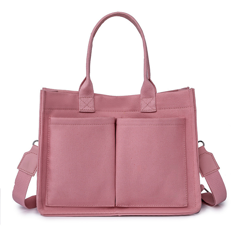 V888-ELOSUNG12879-213776-00 Pink Stylish Canvas Briefcase Tote Bag with Large Capacity for Women - Image 1