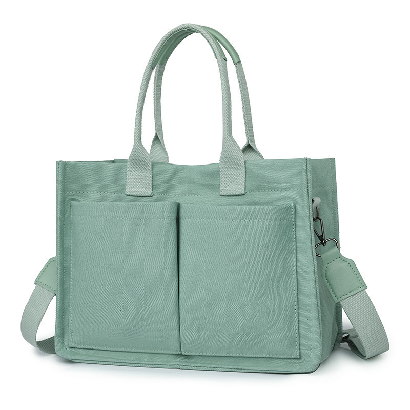 V888-ELOSUNG12881-213777-00 Green Stylish Canvas Briefcase Tote Bag with Large Capacity for Women - Image 1