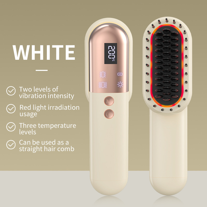 V888-ELOSUNG13012-210034-00 White Mini Rechargeable Ionic Hair Straightening Comb | Portable Wireless Vibration Massage Brush for Frizz-Free, Smooth Hair - Image 1