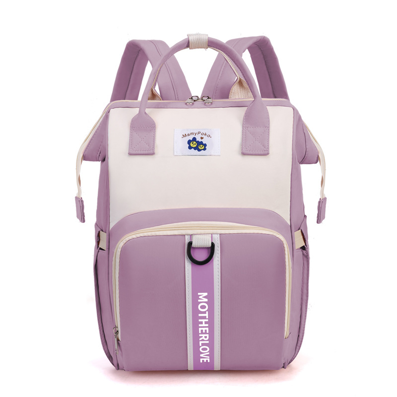 V888-ELOSUNG13103-210326-00 Purple New Large Capacity Mommy Bag – Portable and Lightweight Multi-Function Diaper Backpack, Stylish Baby and Mom Storage Bag - Image 1