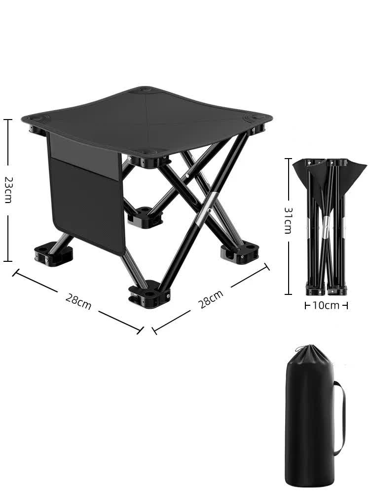 V888-ELOSUNG13216-210633-00 23*28cm Black Outdoor Folding Stool - Lightweight Portable Picnic Chair, Fishing Chair, Camping Seat, and Collapsible Bench for Outdoor Activities - Image 1