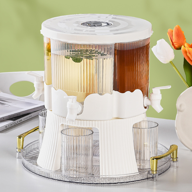 V888-ELOSUNG13319-211127-00 Water Bottle + 4 Cups+Tray Large Capacity Rotating Beverage Dispenser with Faucet, Multi-Compartment Refrigerator Water Jug for Juice, Tea, and Drinks - Image 1