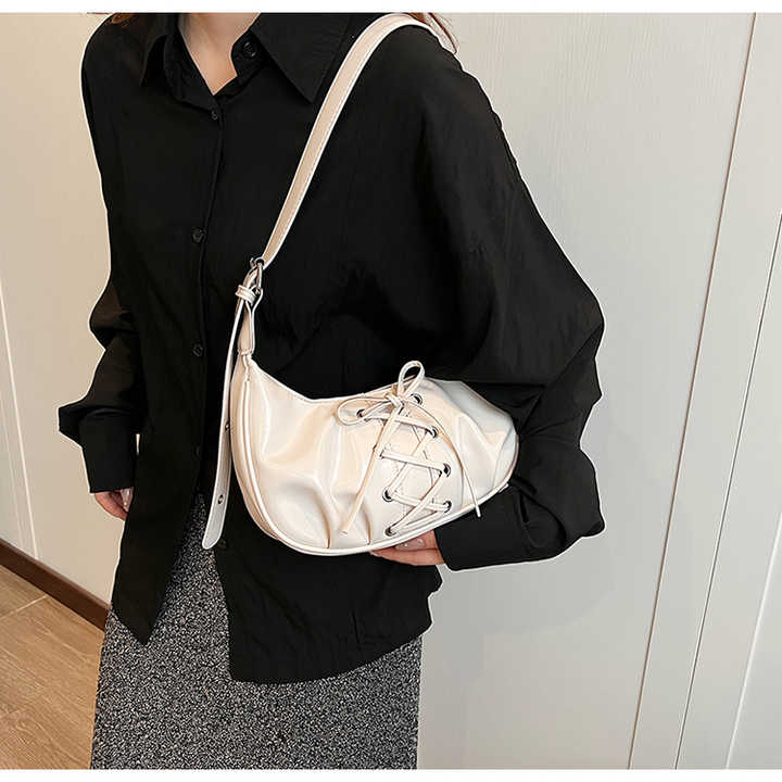 V888-ELOSUNG13326-211132-00 White Elegant Bowknot Design Shoulder Bag - Chic Underarm Dumpling Bag for Trendy Looks - Image 1