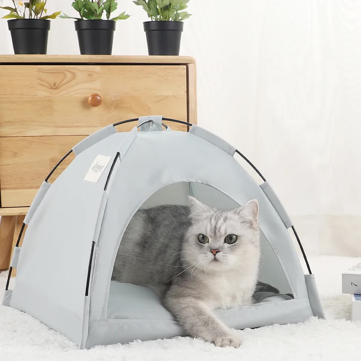 V888-ELOSUNG13371-211401-00 L Pewter Gray Foldable Breathable Summer Pet Tent with Cooling Mat - Portable Outdoor and Indoor Pet Shelter - Image 1