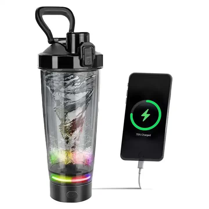 V888-ELOSUNG13385-211491-00 Black Portable Electric Shaker Bottle with LED Light, 550ml Sports Protein Mixer Cup for Gym and Travel - Image 1