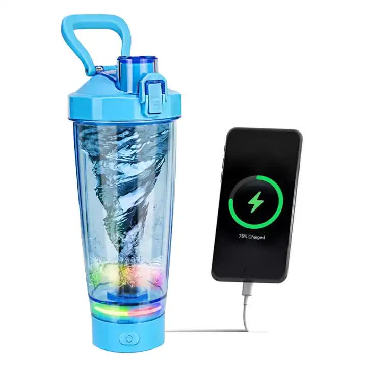 V888-ELOSUNG13387-211493-00 Blue Portable Electric Shaker Bottle with LED Light, 550ml Sports Protein Mixer Cup for Gym and Travel - Image 1