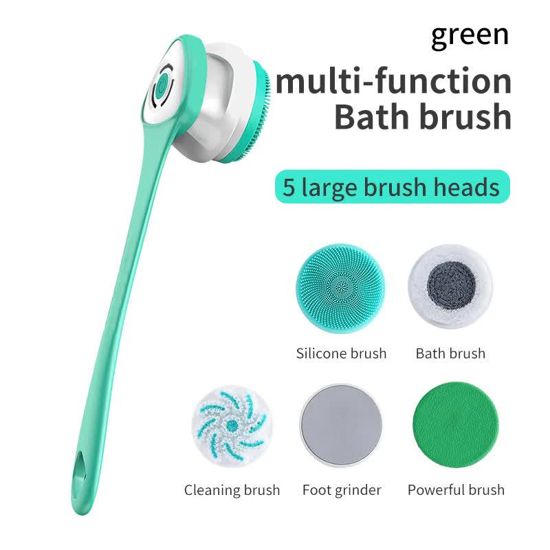 V888-ELOSUNG13452-211721-00 Green Electric Bath Brush & Multi-Functional Massager - Long Handle Waterproof Body Cleansing Tool - Image 1