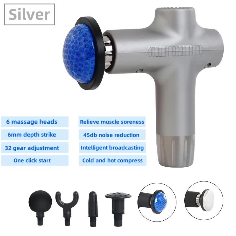 V888-ELOSUNG13468-211745-00 Sliver Mini 4-Head Deep Tissue Massage Gun - Portable Wireless Fascia Gun for Muscle Relaxation with Cold & Heat Therapy, LCD Display - Image 1