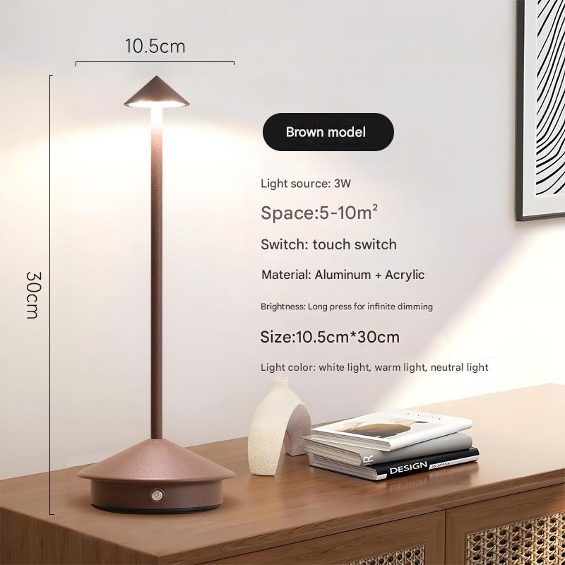 V888-ELOSUNG13492-211659-00 Brown Modern Minimalist Aluminum LED Mushroom Night Light - Creative Bedside Atmosphere Lamp for Dining Room and Bedroom - Image 1