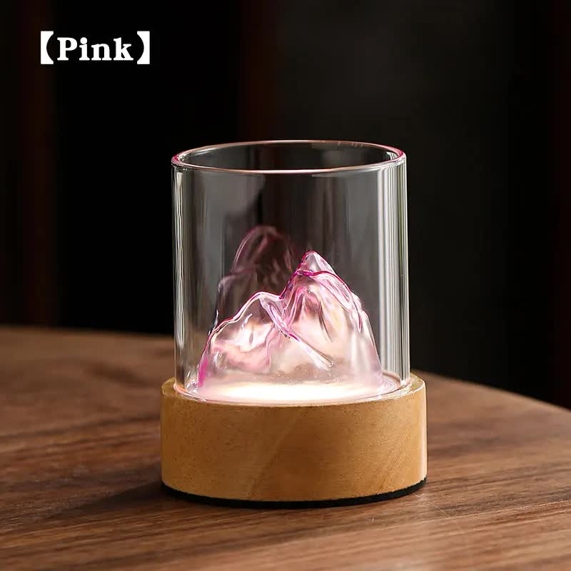 V888-ELOSUNG13577-212212-00 Pink Glass Mountain Ambient Night Light - USB Rechargeable Touch Control Bedside Lamp - Adjustable 3-Color Light - Image 1