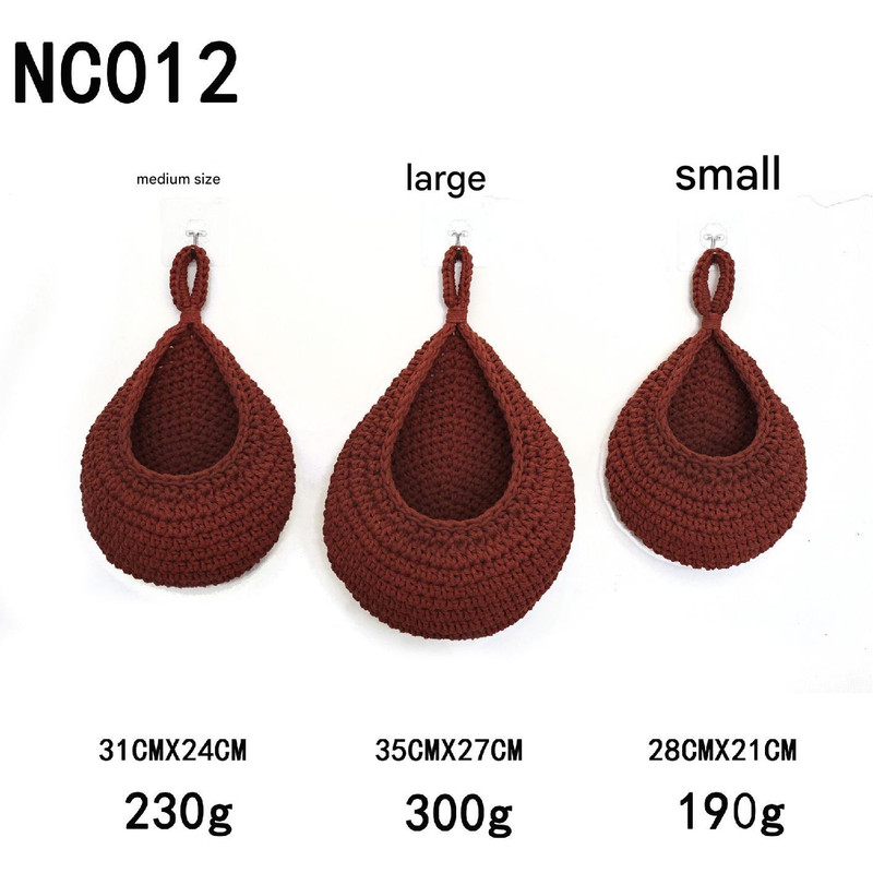 V888-ELOSUNG13641-212357-00 Red 3-Piece Wall-Mounted Cotton Rope Storage Baskets – Large, Medium, and Small Hand-Woven Fruit/Vegetable/Storage Nets (Large weight 300g, Medium weight 230g, Small weight 200g) - Image 1