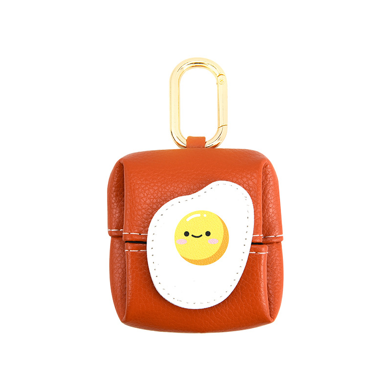V888-ELOSUNG13757-212953-00 Fried Egg Pattern Orange Cute Multifunctional Mini Leather Coin Purse with Keychain for Lipstick, Bluetooth Earbuds, and Small Essentials - Image 1