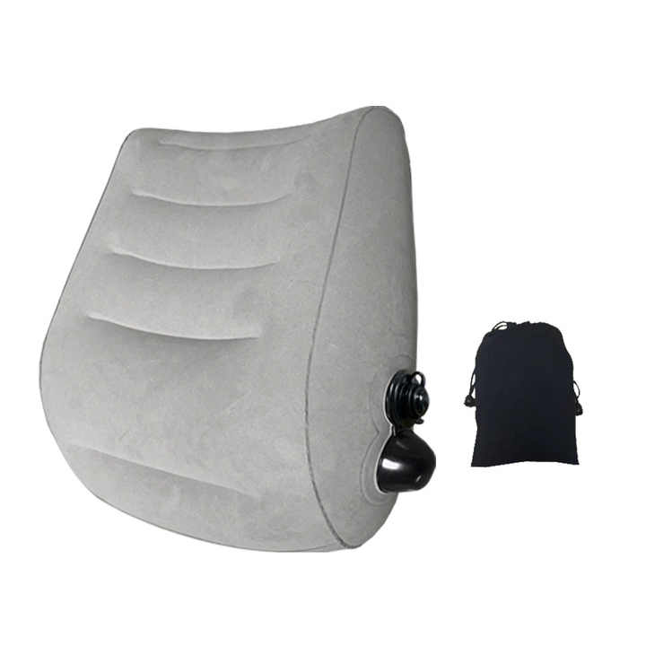 V888-ELOSUNG13780-212855-00 Grey Portable Press-to-Inflate Travel Lumbar Cushion – Lightweight, Supportive Backrest for Flights, Trains, and Office Use - Image 1