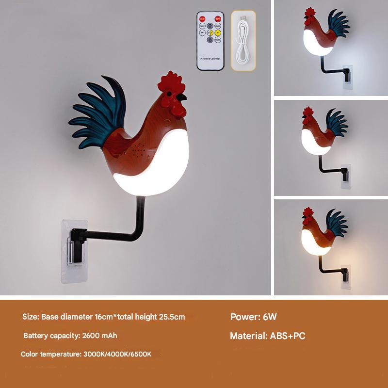 V888-ELOSUNG13788-213418-00 Red USB Rechargeable Rooster Wall Lamp with Sound, Aromatherapy, and Decorative Design - Creative Nightlight for Bedroom and Corridor - Image 1