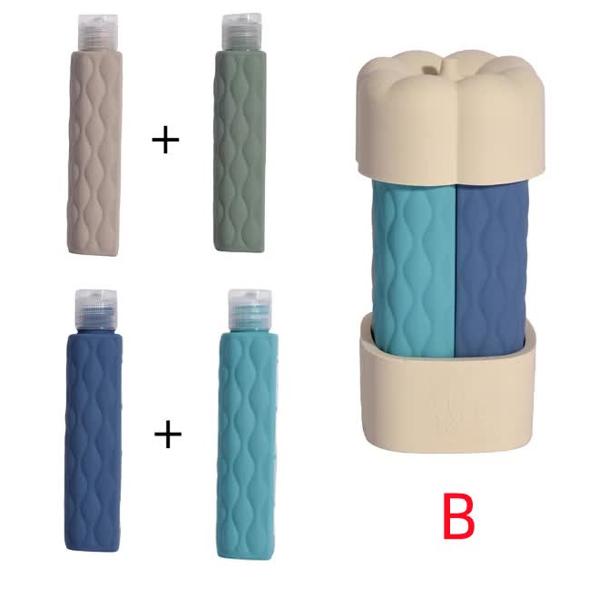 V888-ELOSUNG13798-213447-00 Off White Combination Travel Silicone Refillable Bottles Set - 4-in-1 Portable Containers for Shampoo and Shower Gel, TPR+PE Material, Compact and Leak-Proof - Image 1